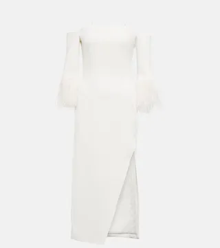Feather-trimmed midi dress