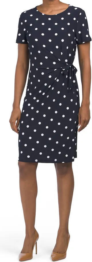 Cassandra Short Sleeve Polka Dot Faux Wrap Mini Dress