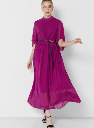 Chiffon Belted Dress