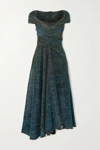 Talbot Runhof - Draped Metallic Voile Midi Dress - Green