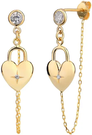14K Gold Vermeil Heart Locket Long Dangle Front Back Earrings