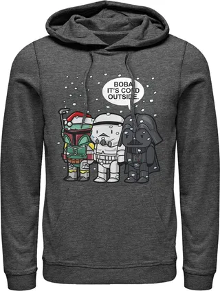 Men's Star Wars Christmas Boba It's Cold Outside Pull Over Hoodie - Charcoal Heather - X Large