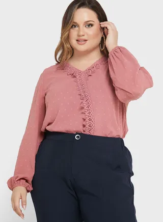 Lace Trim Dobby Detail Top