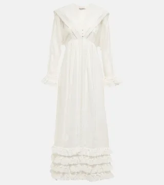 Francesca lace-trimmed linen midi dress