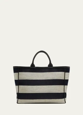 Leather & Straw Shopping Tote Bag