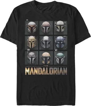 Men's Star Wars The Mandalorian Helmet Grid T-Shirt - Black - Medium
