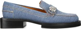 Ganni Denim Jewel-Embellished Loafers