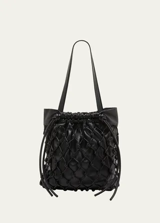 Macrame Leather Drawstring Tote Bag