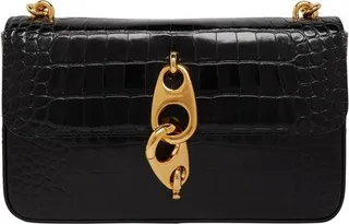Crocodile embossed leather medium shoulder bag