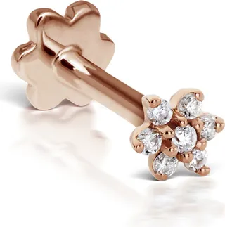 3mm Diamond Flower Thread Through Rose Gold Single Earring