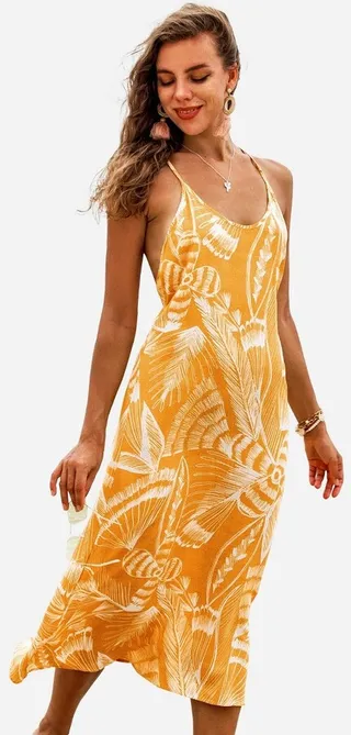 Women's Yellow Floral Crisscross Midi Slip Dress - Cupshe - Yellow-XS