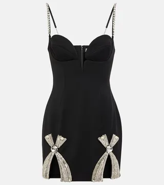 Crystal-embellished wool crepe minidress