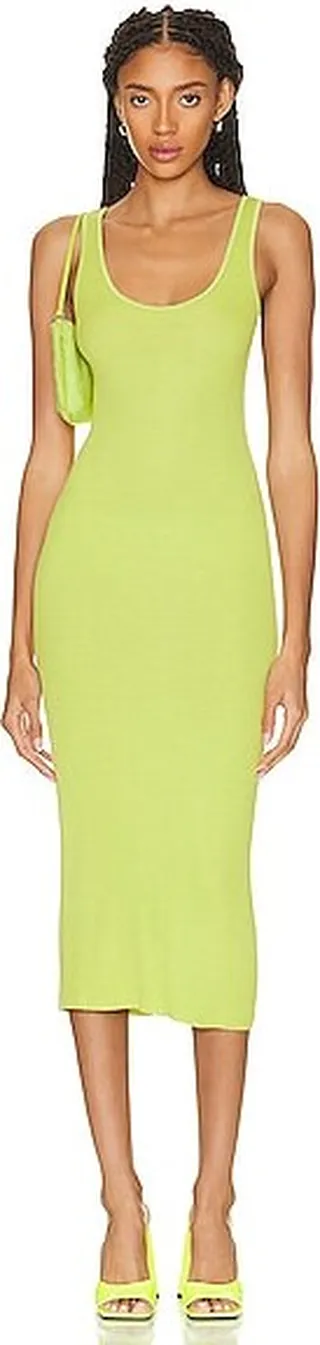 Enza Costa Silk Rib Tank Midi Dress in Green