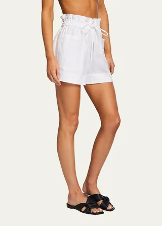 Drawstring Linen Coverup Shorts
