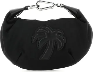 Handbag realized in fabric enriched by tonal leather Palm patch at the front.