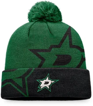 Men's Kelly Green and Black Dallas Stars Block Party Cuffed Knit Hat with Pom