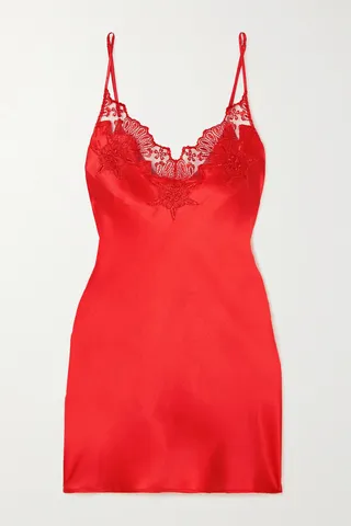 I.D. Sarrieri - + Net Sustain Lace-trimmed Silk-blend Satin Chemise - Red