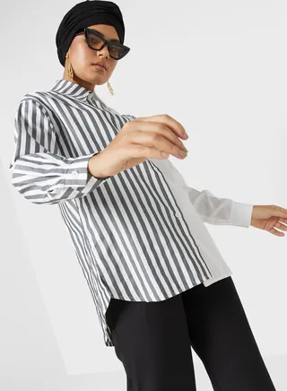 Half Stripe Button Down Shirt