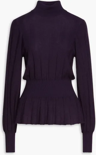 Ribbed cashmere peplum turtleneck sweater