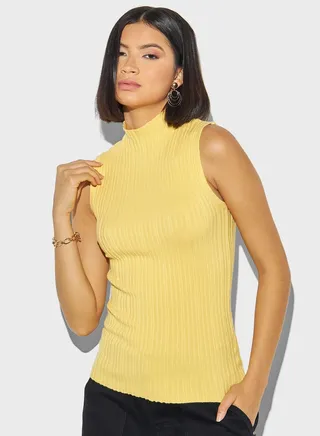 Ribbed High Neck Top