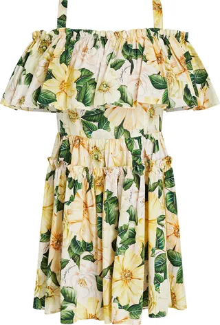 Cold-shoulder floral-print cotton-poplin mini dress