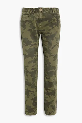 Camouflage low-rise bootcut jeans