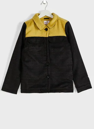 Girls Collar Neck Tweed Coat