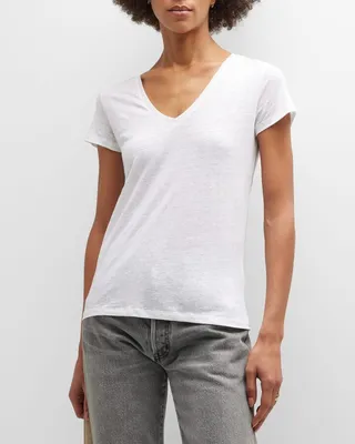 V-Neck Short-Sleeve Stretch Linen T-Shirt