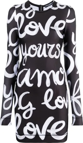 Logo-Print Long-Sleeve Bodycon Dress