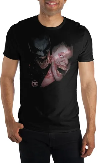 Mens DC Comic Book Batman & Joker Zombie Black Graphic Tee-XXL