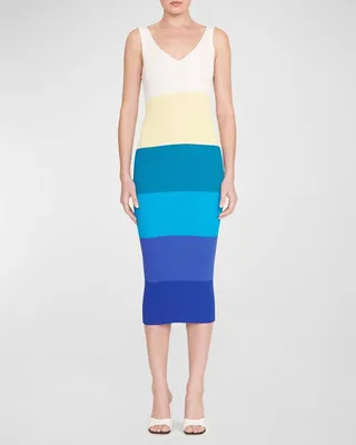 Dana Sleeveless Colorblock Stripe Knit Midi Dress