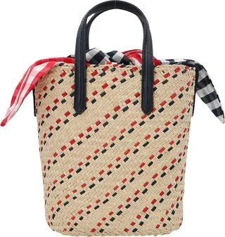 Thom Browne Mini RWB-Striped Scarf Detailed Tote Bag
