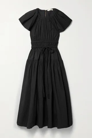 Ulla Johnson - Darlene Gathered Pintucked Cotton-poplin Midi Dress - Black