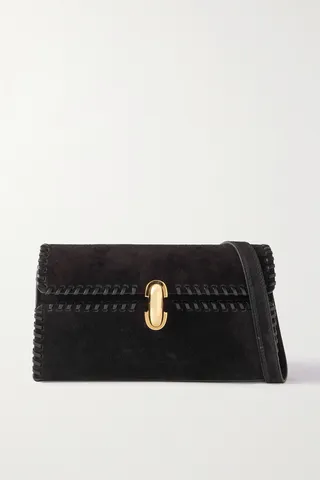 Savette - Symmetry Whipstitched Leather-trimmed Suede Shoulder Bag - Black