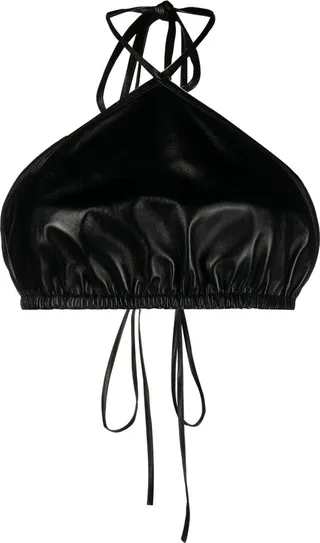 Cropped Leather Halterneck Top