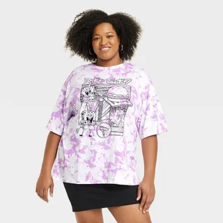 Women's Plus Size SpongeBob Oversized Short Sleeve Graphic T-Shirt - Purple Tie-Dye 3X