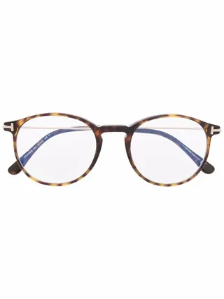 Tortoiseshell-Effect Round-Frame Glasses
