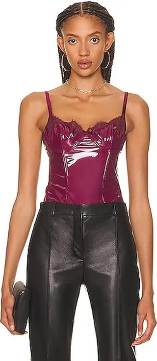fleur du mal PVC and Frankie Lace Bodysuit in Red