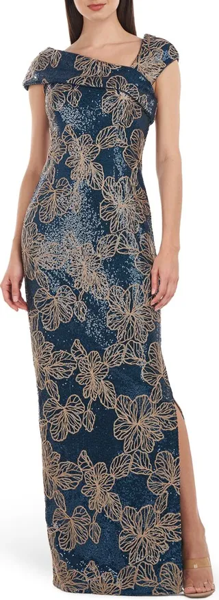 Brooklyn Floral Beaded Column Gown
