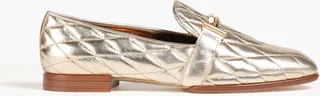 Embellished metallic quilted leather loafers