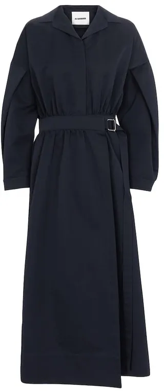Belted cotton-blend midi dress