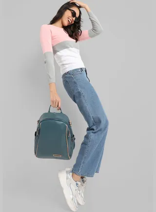 Solid Zip Lock Regular Vegan Leather Backpack with Detachable Strap For Women