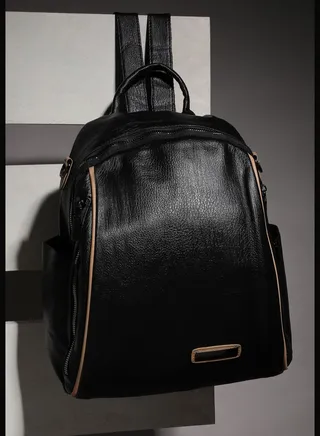 Solid Zip Lock Regular Vegan Leather Backpack with Detachable Strap For Women