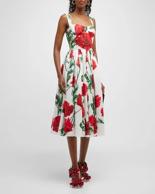 Floral Print Sweetheart Midi Dress