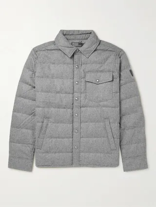 Leather-Trimmed Quilted Wool-Blend Down Jacket