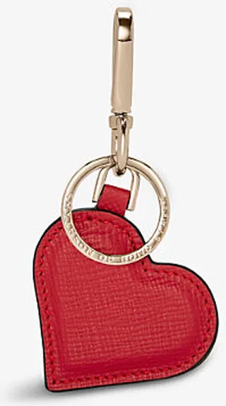 Scarlet Red Panama Heart Crossgrain Leather Keyring