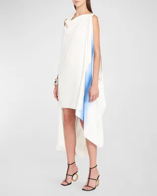 Degrade-Print Draped High-Low Shift Dress