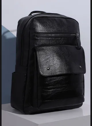 Solid Zip Lock Regular Vegan Leather Backpack For Women