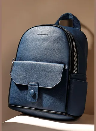 Solid Zip Lock Regular Vegan Leather Backpack For Women