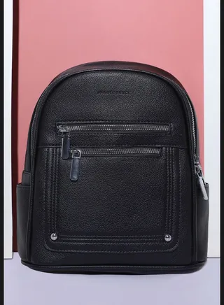 Solid Zip Lock Regular Faux Leather Backpack For Women